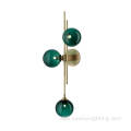 Green three-head glass lamp shade gold wall lamp